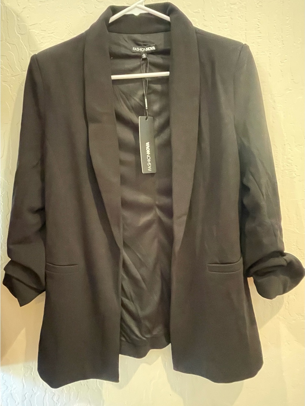 Fashion Nova Black Open-Front Shawl Collar Blazer